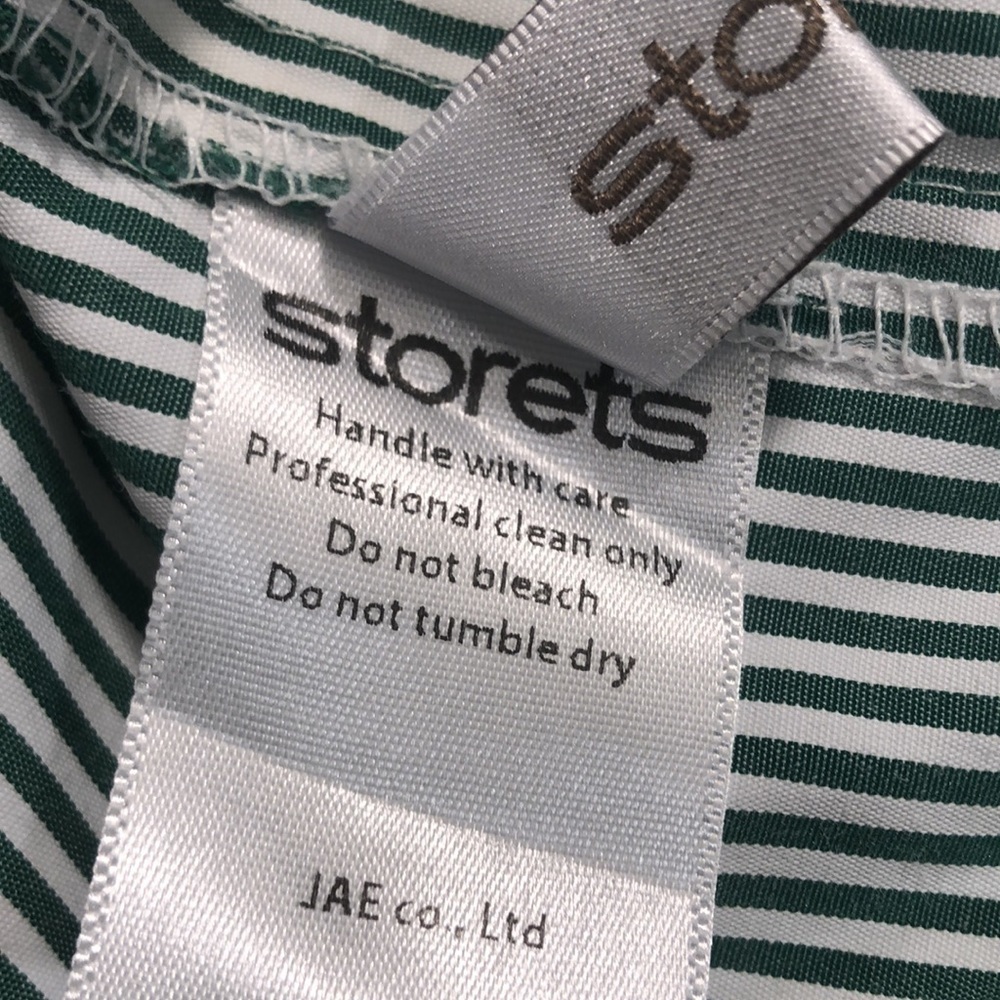 STORETS NWOT  Pit to Pit 21 1/2"  Button Down green white pinstripes tie cuffs - Picture 9 of 16